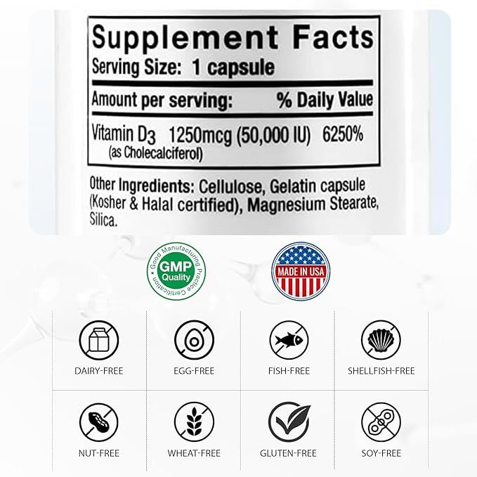 Vitamin D3 50,000 IU (1250 mcg) | Once Weekly Dose | 100 Capsules (100 Weeks, Approx. 2 Years Supply) | Easy to Swallow | Bone, Muscle & Immune Support | Non-GMO, Gluten Free | Made in USA