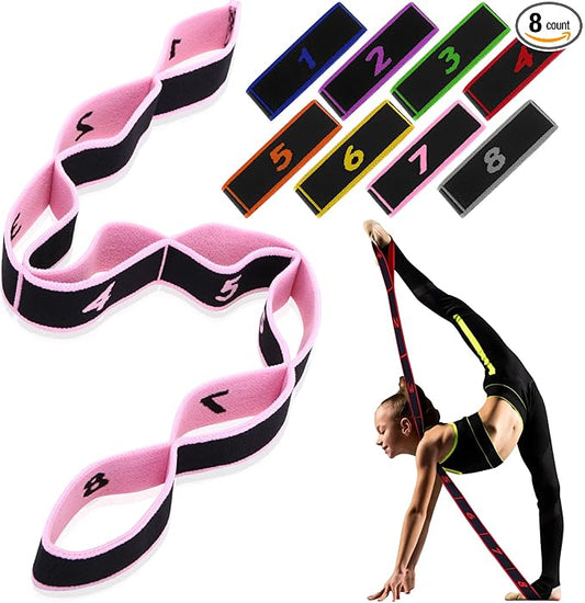 Lenwen 8 Pcs Elastic Yoga Stretching Strap 39.37 Inch Adjustable Multi Loop Stretch Strap Training Dance Stretch Band for Leg Pilates Gymnastics Home Exercise Workout Equipment Adult Children, 8 Color
