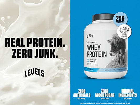 Levels Grass Fed Whey Protein Powder, No Artificials, 25G of Protein, Unflavored, 5LB