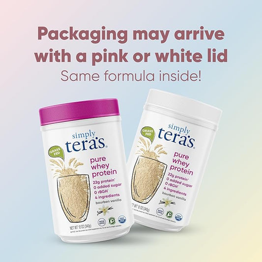 simply tera's Pure Whey Protein Powder - Vanilla Whey Protein Powder, Clean & Grass Fed Protein Powder, No Artificial Sweeteners, Non-GMO, Kosher, rBGH-Free, Soy-Free - Bourbon Vanilla, 24 oz