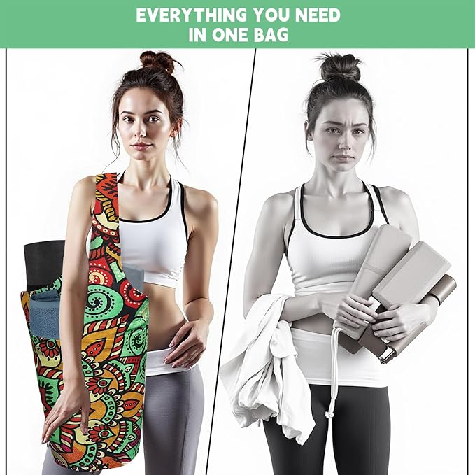 Yoga Mat Bag Carrier for Women with Side Large Pocket Durable Linen Workout Gym Travel Storage Pilates Mats
