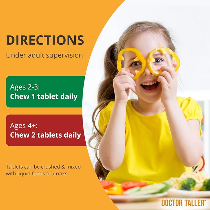 Doctor Taller Kids - Kids Multivitamins, Toddler Vitamins - Support Healthy, Immunity and Bone Strength for Ages 2 to 9 - Grape Flavor - 60 Vegan Chewable Tablets | Pack 2