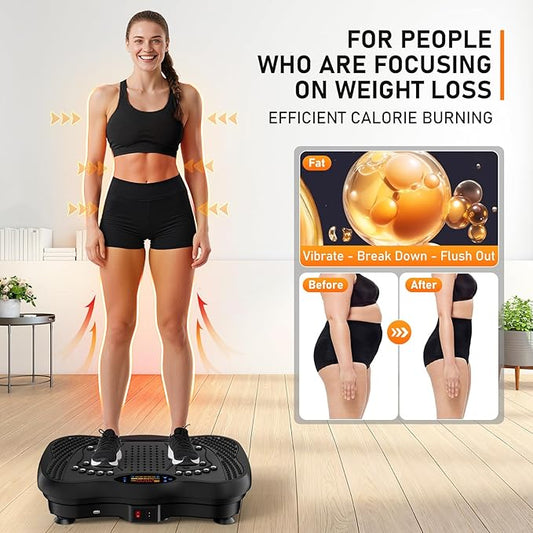 Vibration Plate Exercise Machine, 130 Speeds Home Fitness Vibrating Plate for Lymphatic Drainage Weight Loss, 450 Lbs Capacity Full Body Workout Platform with Resistance Bands Bluetooth for Women Men