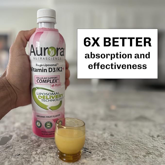 Aurora Nutrascience Mega Liposomal Vitamin C 32 Pack + Vitamin D3/K2 Bottle Bundle - Supplement for Immune Support & Cognitive Health - 32 Servings Each