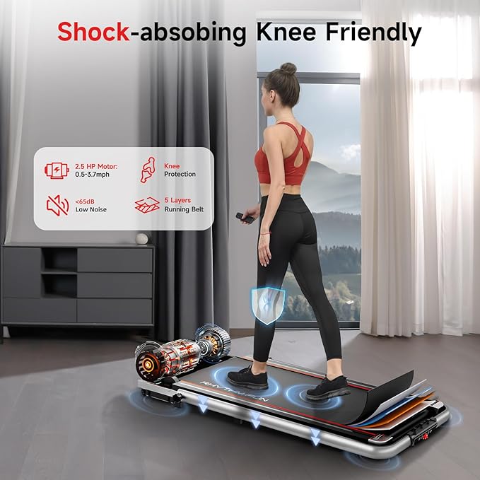 RHYTHM FUN Treadmill with Incline, Walking Pad with Handle Bar,300lbs Walking Pad with APP, Portable Folding Walking Treadmills for Home/Office with Low Noise