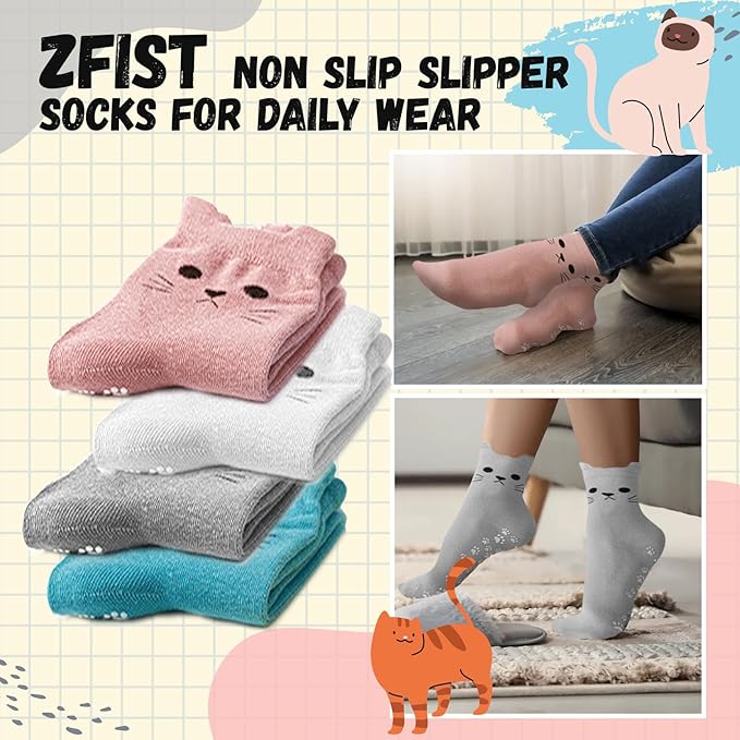 ZFiSt Pilates Socks with Grips for Women,4Pairs Ruffle Yoga Sock Cute Cotton Grippy Socks for Barre Workout Non Slip 5-10in