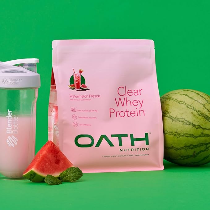 Oath Nutrition Clear Whey Isolate Protein Powder, Watermelon Fresca, 20g Complete Protein per Serving, No Added Sugar, Grass-Fed, 18 Servings