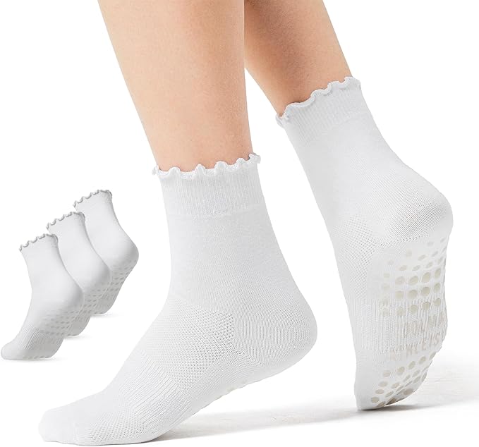 CoolMate 2/3/4 Pairs Pilates Socks with Grips for Women, Cute Yoga Socks, Crew Non Slip Women for Barre, Pilates Gifts