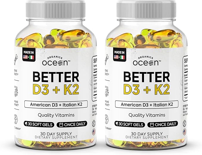 Better D3 + K2-100% Organic VIT D3 and K2 Supplements with Maximum Bioavailability - Supports Bone Density, Calcium Balance, Immunity & Mood - 2-Pack, 60-Day Supply