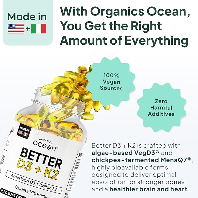 Better D3 + K2-100% Organic VIT D3 and K2 Supplements with Maximum Bioavailability - Supports Bone Density, Calcium Balance, Immunity & Mood - 4-Pack, 120-Day Supply