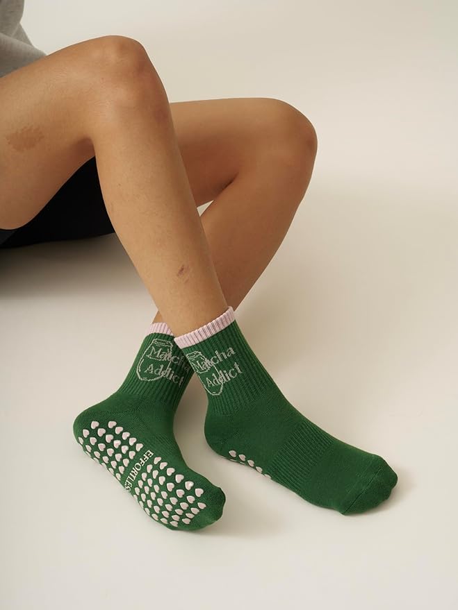 Shapes Studio Crew Half Calf Grip Socks, Cutest Fruits Pilates Socks, Ruffle socks, Non-Slip, Barre Yoga Fitness