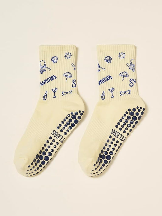 Shapes Studio Crew Half Calf Grip Socks, Cutest Fruits Pilates Socks, Ruffle socks, Non-Slip, Barre Yoga Fitness