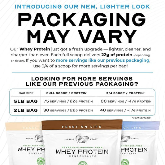 Muscle Feast Grass-Fed Whey Protein Concentrate Powder, All Natural, Hormone Free Pasture Raised Whey Protein Powder for Women & Men, Clean, Non-GMO & Gluten Free Whey Concentrate - Chocolate, 5lb