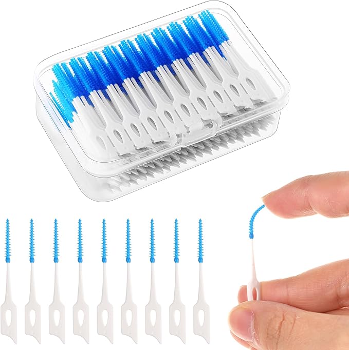 220 Pieces Interdental Brushes, Silicone Dental Floss Picks with Case Dental Brushes Dental Picks Blue Tooth Floss Picks for Teeth Cleaning