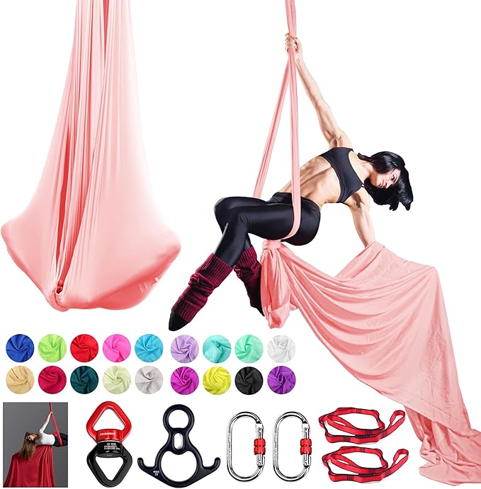 Aerial Silk Set, Premium 9Yards/8.2m Medium Stretch Fabric Silks, Perfect for AntiGravity Hammock Yoga Training & Dance Circus Performances Includes Hardwares & Daisy Chains