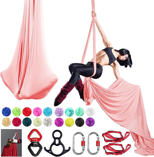 Aerial Silk Set, Premium 9Yards/8.2m Medium Stretch Fabric Silks, Perfect for AntiGravity Hammock Yoga Training & Dance Circus Performances Includes Hardwares & Daisy Chains