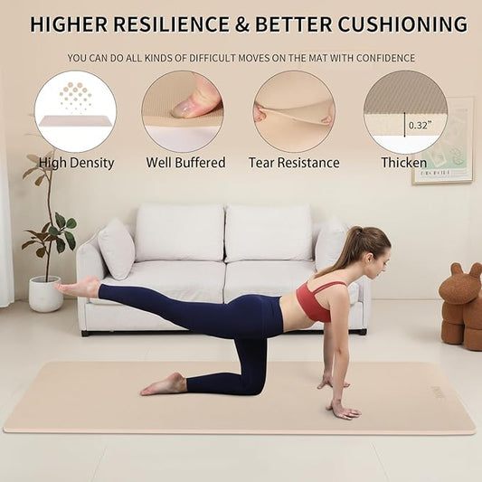 Yoga Mat Extra thick 8mm Exercise mat, Soft Lightweight TPE Fitness Mat with strap, High Elasticity, Anti-fatigue,non-slip mat for Women, Yoga, Camping, Travel, Gym & Outdoor | 72"L x 0.32"Th