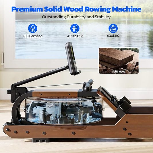 Dripex Water Rowing Machines for Home Use, Foldable Row Machine with 400LBS Weight Capacity, Rower Machine with Dedicated LCD Monitor, Comfortable Seat, Bluetooth App Compatible for Home Gym Exercise