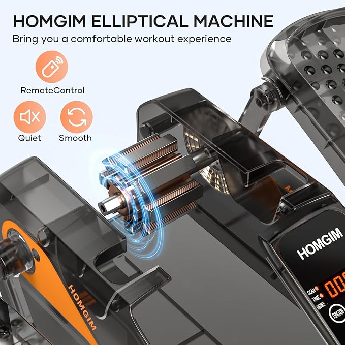 HOMGIM Under Desk Elliptical Machine - Quiet Motorized Leg Exerciser with Smart Remote, 12-Speed Manual Programs Auto/3 Auto Programs LCD Display & Bidirectional Motion for Home/Office