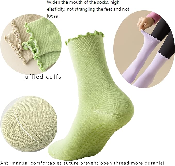 4 Pairs Ruffle Yoga Socks for Women,Cute Frilly Non-Slip Grips Socks for Pilates,Fitness,Hospital,Pregnant
