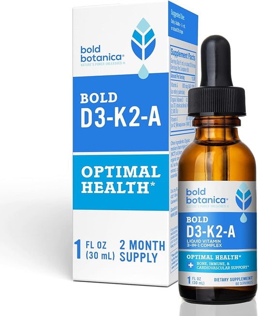D3-K2-A, Liquid Vitamin Complex, Vegan D3 from Organic Algae with Vitamin K2 (MK7) and A for Immune Support, Natural Orange Flavor, Tastes Delicious, 1 FL OZ. (30mL)