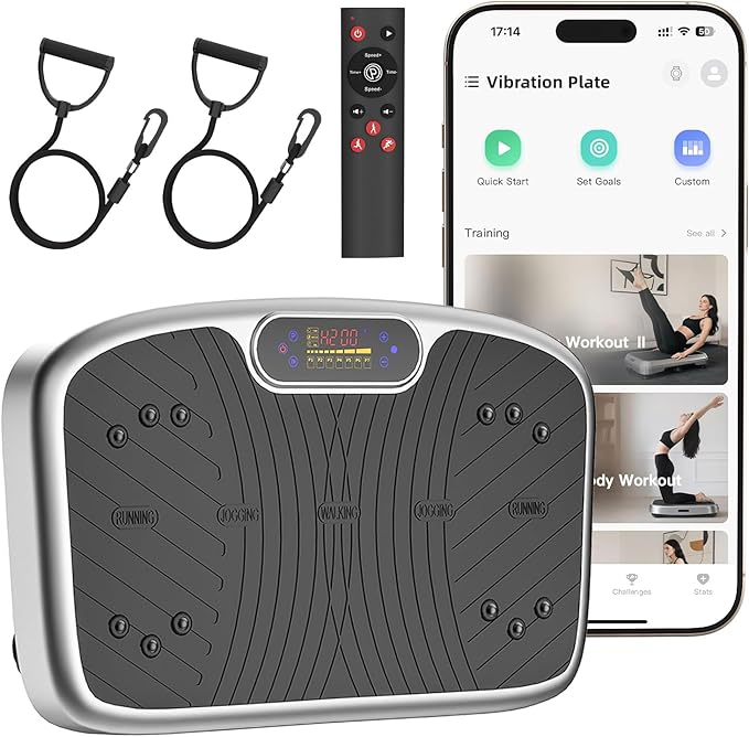 Vibration Plate Exercise Machine, Vibrating Plate Platform for Lymphatic Drainage with 200 Adjustable Speeds, Power Vibration Plate for Weight Loss & Fitness, Supports Max Weight 450 Lbs