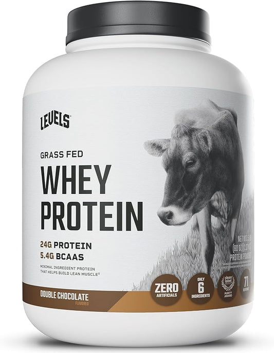 Levels Grass Fed Whey Protein Powder, No Artificials, 24G of Protein, Double Chocolate, 5LB