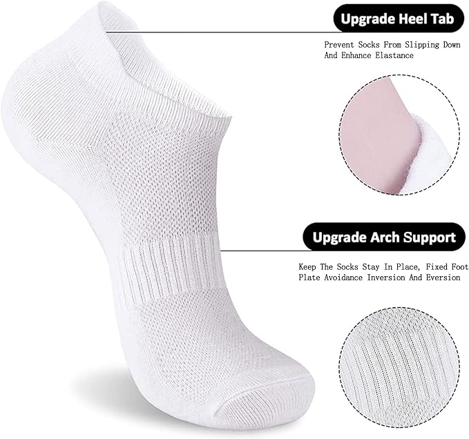 brookhaus Women Low Cut No Show Running Socks 6 Pairs - Cushioned Arch Support, Moisture Wicking Athletic Ankle Socks