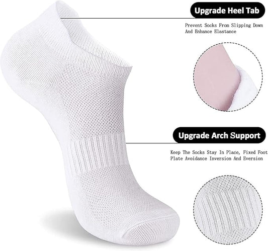 brookhaus Women Low Cut No Show Running Socks 6 Pairs - Cushioned Arch Support, Moisture Wicking Athletic Ankle Socks