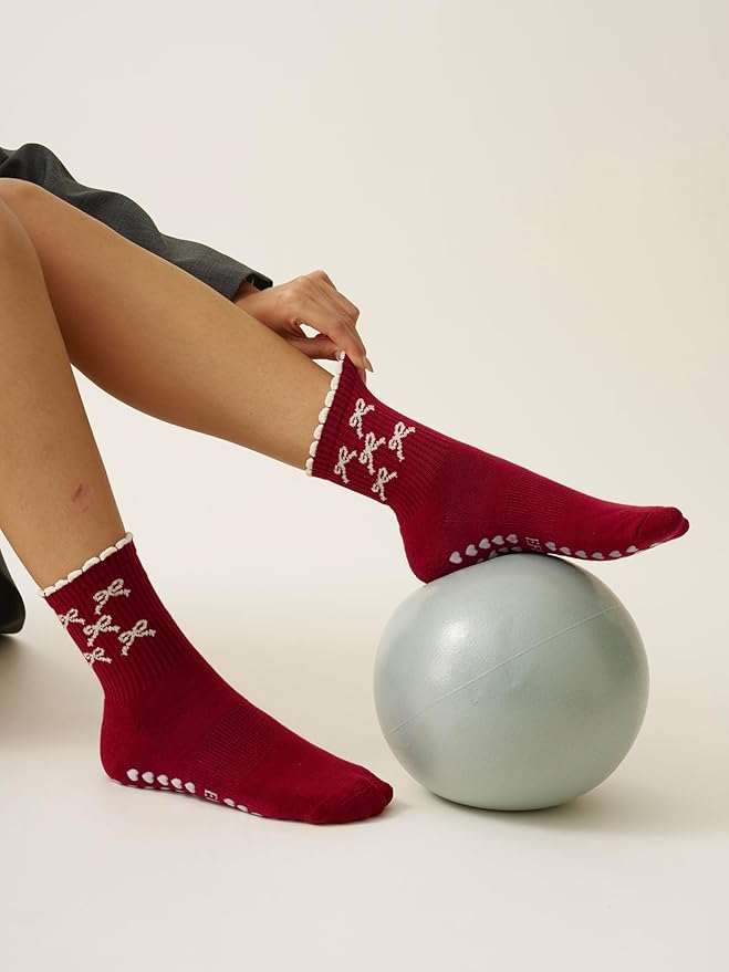 Shapes Studio Crew Half Calf Grip Socks, Cutest Fruits Pilates Socks, Ruffle socks, Non-Slip, Barre Yoga Fitness