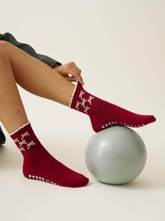 Shapes Studio Crew Half Calf Grip Socks, Cutest Fruits Pilates Socks, Ruffle socks, Non-Slip, Barre Yoga Fitness
