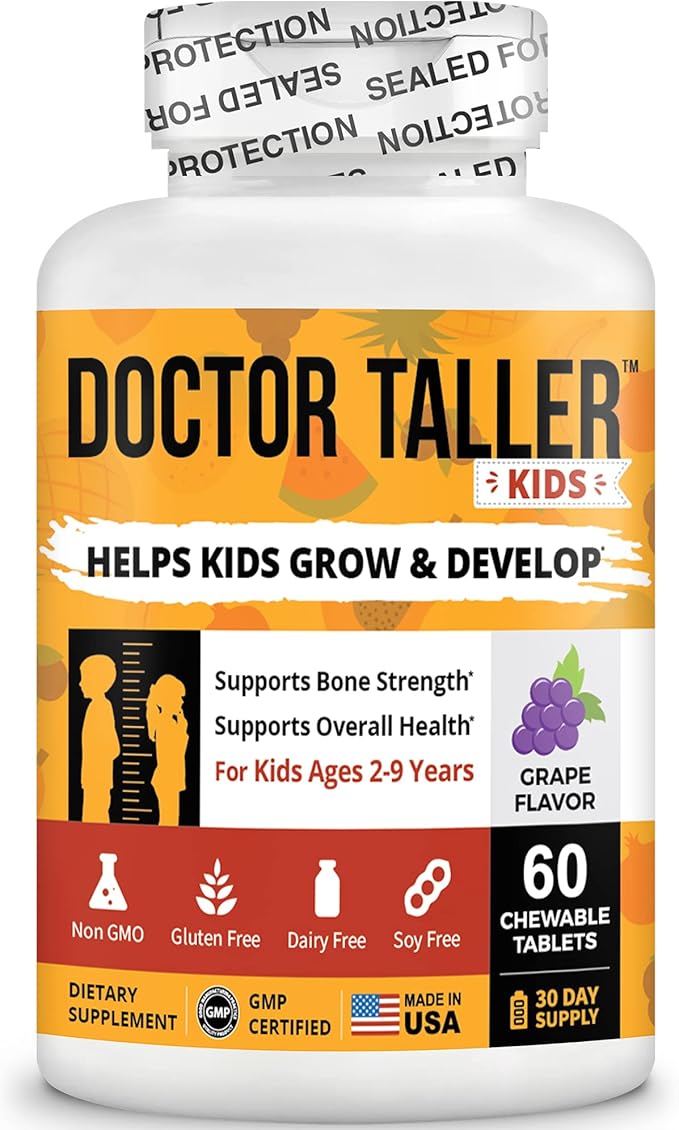 Doctor Taller Kids - Kids Multivitamins, Toddler Vitamins - Support Healthy, Immunity and Bone Strength for Ages 2 to 9 - Grape Flavor - 60 Vegan Chewable Tablets | Pack 2