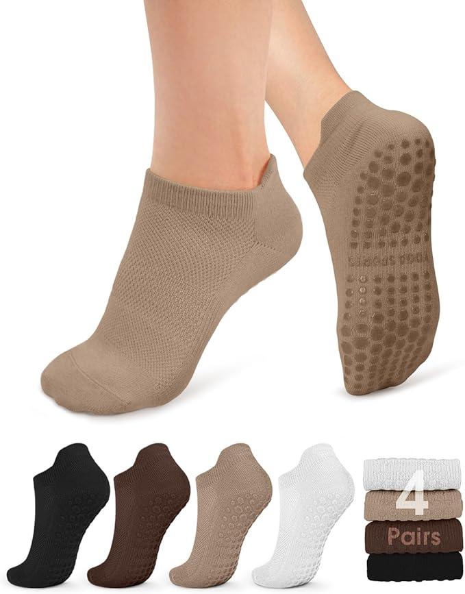 YeuG 4/6 Pairs Pilates Socks for Women - Non Slip Grip Socks for Yoga, Barre, Hospital, Barefoot