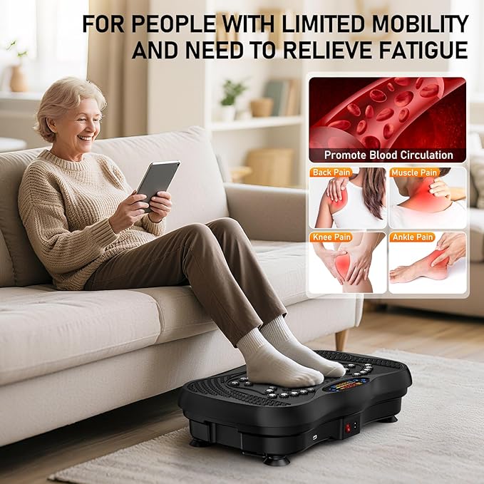 Vibration Plate Exercise Machine, 130 Speeds Home Fitness Vibrating Plate for Lymphatic Drainage Weight Loss, 450 Lbs Capacity Full Body Workout Platform with Resistance Bands Bluetooth for Women Men
