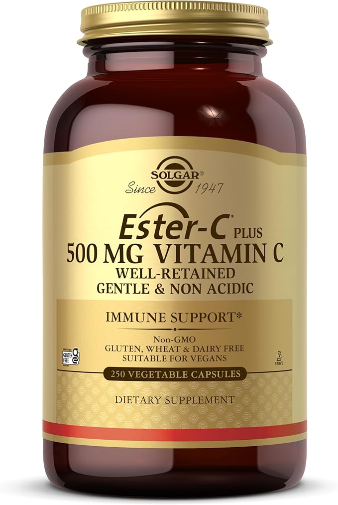Solgar Ester-C Plus 500 mg Vitamin C (Ascorbate Complex), 250 Vegetable Capsules - Gentle & Non Acidic - Antioxidant & Immune Support - Non GMO, Vegan, Gluten Free, Kosher - 250 Servings