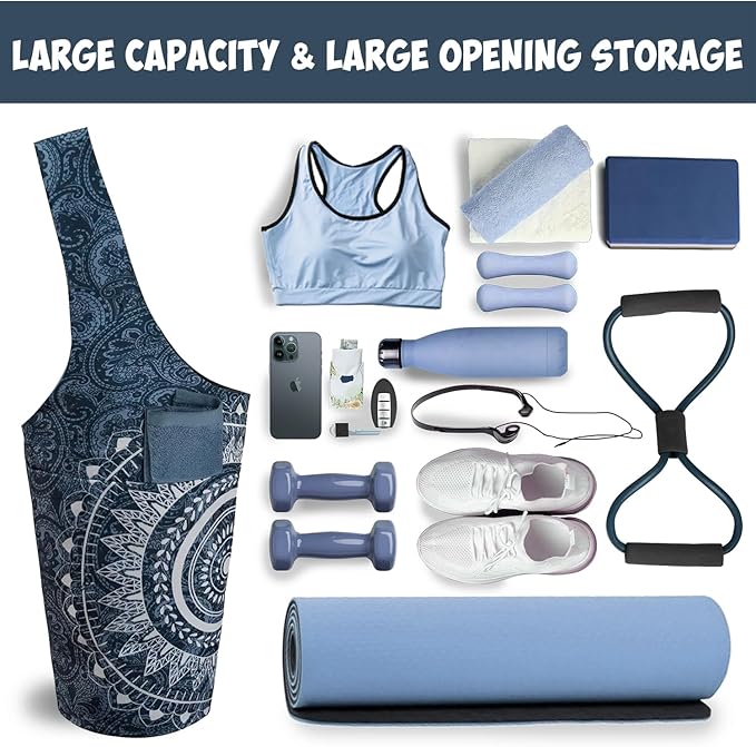 Yoga Mat Bag Carrier for Women with Side Large Pocket Durable Linen Workout Gym Travel Storage Pilates Mats