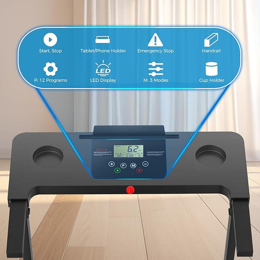 AoraPulse Portable Foldable Treadmills for Home, Small Folding Treadmill for Home Office with 300 LBS Capacity, Walking Running Exercise Electric Compact Treadmill with LED Display