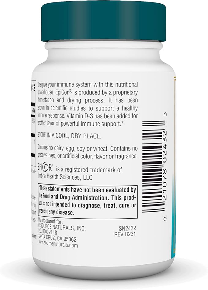 Source Naturals Wellness EpiCor with Vitamin D-3 for Heightened Immune Defense* - 30 Capsules