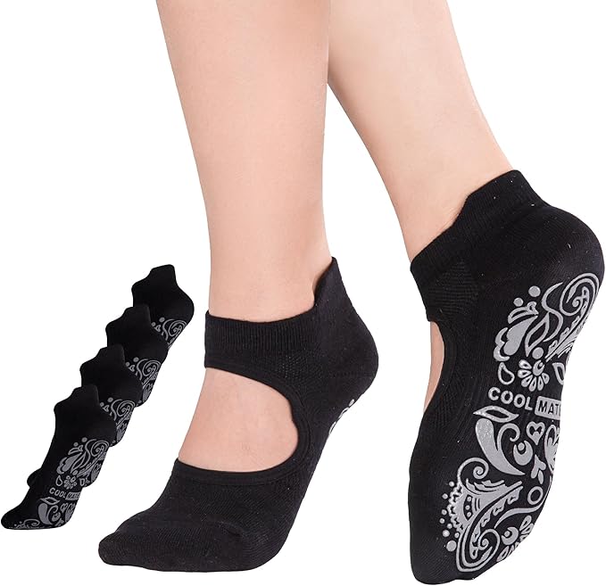 CoolMate Pilates Socks with Grips for Women, Yoga Socks, Crew Non Slip Women for Workout, Barre, Pilates Gifts