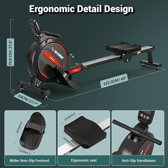 Rowing Machine, Magnetic Rowing Machine for Home, Upgraded 32-Levels Quiet Resistance with Smart Electronic Knob, 350 LBS Weight Capacity, Compact Rower Machine Easy Assembly, App Supported