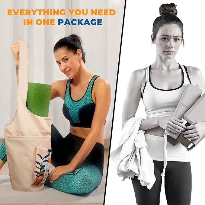 Yoga Mat Bag Carrier for Women Workout Large Waterproof with Zipper Pocket, Keychain and Wide Shoulder Straps