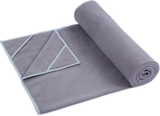 Hot Yoga Towel, Non-Slip Thicker Hot Yoga Mat Towel with Corner Pockets, 25"x72", Microfiber Sweat Absorbent, Perfect for Hot Yoga, Bikram, Pilates and Yoga Mats (Grey, 72x25 inches)