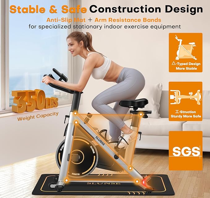 Exercise Bike, Adjustable Magnetic Resistance Stationary Bikes for Home with App Compatible, Quiet Indoor Cycling Bike with 350lbs Weight Capacity Comfortable Seat, Digital Monitor & Phone Mount