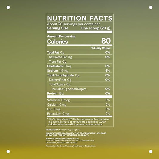 LTH Prime Collagen Peptides - Trusted by Life Time Members - Collagen Powder for Digestive Health - Supports Healthy Joints, Hair & Skin - from Grass-Fed Cows - Unflavored - 30 Servings