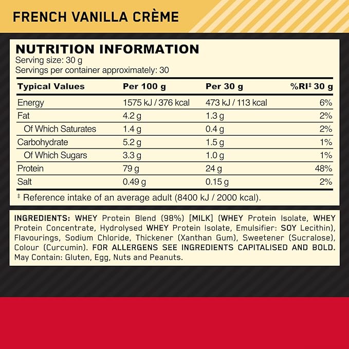 Optimum Nutrition Gold Standard 100% Whey Protein Powder, French Vanilla Creme, 2 Pound (Packaging May Vary)
