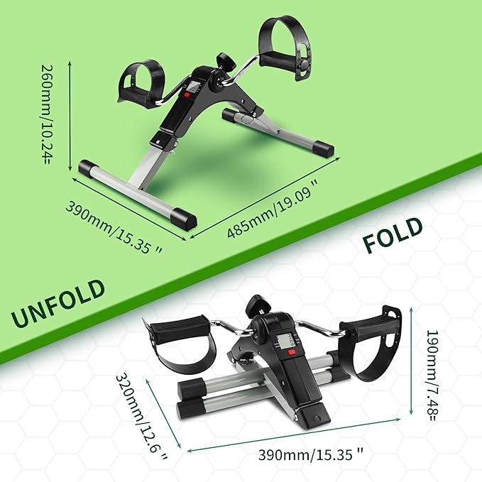 Under Desk Bike Pedal Exerciser Folding Arm Bike with LCD Display Adjustable Resistance Foldable Mini Exercise Bike Machine for Office Home with Suction Cups Anti-Slip