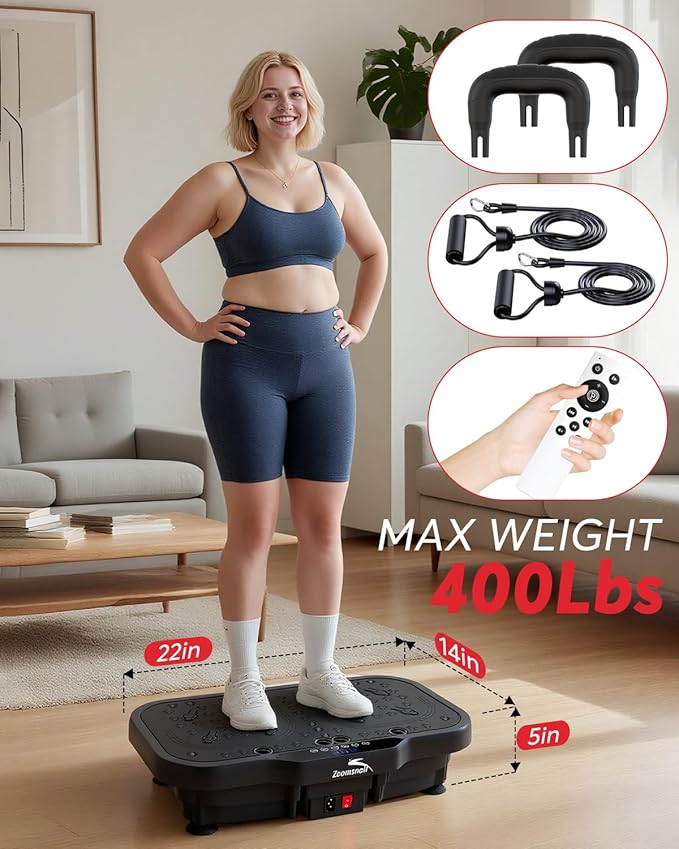 Vibration Plate Exercise Machine, 8000 Vibrations/min Adjustable Fitness Platform, 400 Lbs Capacity Whole Body Workout Extra Large Size Platform with Bluetooth for Weight Loss, Women & Men