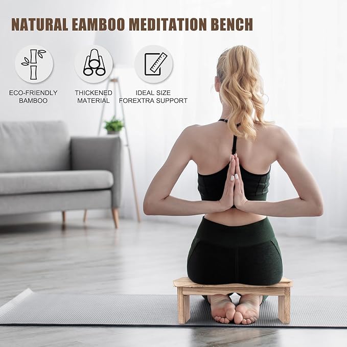 Yoga Meditation Benches - Yoga Bench,Wooden Zen Meditation Stool Kneeling Bench for Yoga Practice (Light Brown)