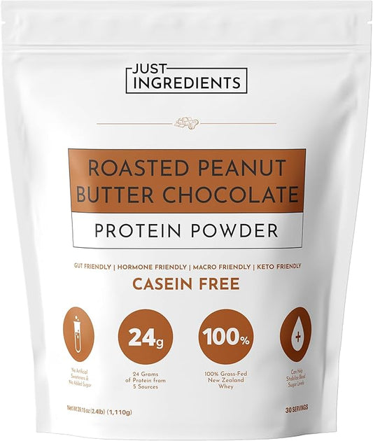 Roasted Peanut Butter Chocolate Protein Powder – 30-Serving Blend with 100% Grass-Fed Whey & Organic Plant Proteins – Rich Cocoa & Roasted Peanut Flavor – Supports Muscle Recovery & Energy*