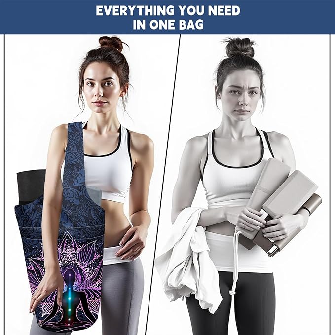 Yoga Mat Bag Carrier for Women with Side Large Pocket Durable Linen Workout Gym Travel Storage Pilates Mats